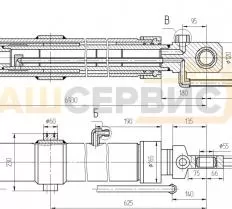Гидроцилиндр ЦГ-100.125.6000 автокрана КС-45721 чертеж