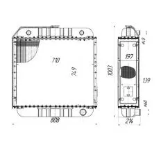 Радиатор 250-1301016  схема с размерами
