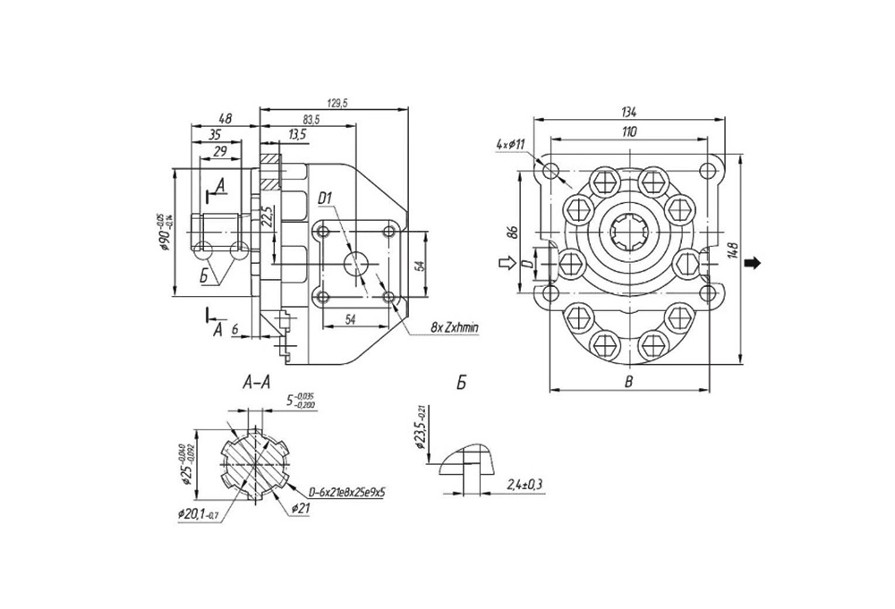 Схема Насос шестеренный НШ 25 чертеж Насос шестеренный НШ 25 чертеж крепления
